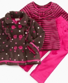 All the rage. Set your future fashionista up with this on-trend, print-mixing shirt, jacket and pant set from Nannette.