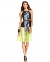 A floral print and bright colorblocking makes this BCBGMAXAZRIA dress a hot pick for standout holiday style!