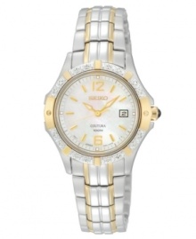 Elegance electrified: this Coutura collection watch from Seiko shines with diamond accents and golden detail for extra glamour.