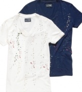 Upgrade your casual look with this v-neck t-shirt with splatter detail from Armani.