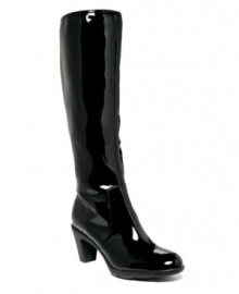 The Bandolino Giantleap Rain Boots are stunning in the rain with their sleek cut, fun high heel, and glossy patent finish.