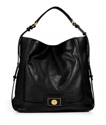 Detailed with a logo-engraved turnlock closure, Marc by Marc Jacobs black leather hobo lends just the right dose of ladylike to your look - Front turnlock hardware, single hobo strap, inside zippered back wall pocket, 2 front wall slot pockets - Sling over your shoulder for work, school, or weekend shopping trips