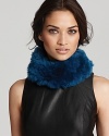 A colorful complement to black outerwear, 525 America's rabbit fur neck warmer is rendered in a striking deep marine.