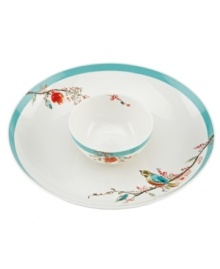 Make your favorite snacks sing with the Chirp chip and dip from Lenox Simply Fine. Adorned with the beloved birds and florals of Chirp dinnerware and in oven-safe bone china, it's an irresistible addition to any serveware collection. Modular pieces make prep and cleanup a breeze. Qualifies for Rebate