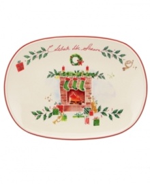 A holly motif drawn from the classic Holiday dinnerware pattern combined with colorful new depictions of the Christmas season makes this Holiday Illustrations tray a festive addition to any table. Adorned with celebrate the season.