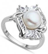 Polish and shine. This exquisite ring combines a cultured freshwater pearl (8 mm) and marquise and round-cut white topaz (1/2 ct. t.w.). Set in sterling silver. Size 7.