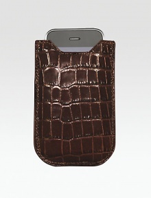 A sleek and compact case in croco-embossed leather, specially designed for iPhones 4 and 4S models and newer BlackBerry models. Shammy-cloth lining securely hold your phone in place. Fits iPhone 4/4S and new BlackBerry models Leather 3½W X 5H Made in USA 