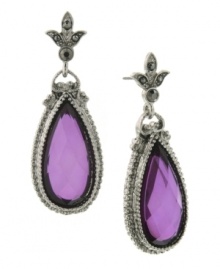 Regal and refined. Add an aristocratic air to your style with these gracefully shaped teardrop earrings from 2028. Featuring faceted acrylic accents in an amethyst hue, they're set in silver tone mixed metal. Approximate drop: 1-3/4 inches.