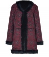 Inject a luxe edge into your worldly wardrobe with Antik Batiks textural embroidered coat, detailed with black rabbit fur trim for an exquisitely chic finish - Collarless V-neckline, long sleeves, hidden front hook closures, side slit pockets - Contemporary straight fit - Pair with leather leggings and impossibly cool accessories