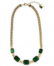 Complete your look with envious color. This necklace from Anne Klein intrigues with green plastic stones. Crafted in gold tone mixed metal. Approximate length: 17 inches + 2-inch extender.