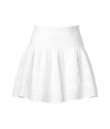 Stylish skirt in white cotton - gloriously embroidered in trendy lingerie look - short, wide bell-shape that swings - very wide waistband, set-in pleated skirt - skirt looks young, sweet and playful, fantastically suitable for the new romantic-meets-cowgirl-style - best worn with boots or ballerinas - with slim, short shirts or under a long cardigan, parka