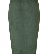 Invest in effortless elegance with this luxe suede pencil skirt from Ralph Lauren - Classic pencil silhouette, back slip, supple green suede, concealed side zip closure - Wear with a cashmere pullover or a blouse and platform pumps