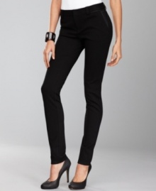 A skinny fit and edgy faux-leather details make INC's pants a fabulous find for any closet.