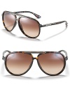 Retro-inspired aviator sunglasses with double bridge design and signature logo at temples.