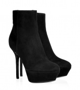 With their sleek, minimalist styling and allover edgy jet black suede, Sergio Rossis ankle boots lend a sharply tailored finish to your look - Rounded toe, inside zip, stiletto heel - Pair with fitted sheaths and favorite skinnies alike for a flawless, streamlined finish