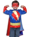 With this super disguise, even snacktime can be an adventure. Add the cape (with a dramatic lightning bolt) and the reversible mask, and evil doesn't stand a chance!