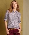 A foulard print adorns this crisp cotton shirt from Tommy Hilfiger. It's high style and a low price!