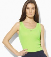 This soft, waffle-knit cotton tank top by Lauren by Ralph Lauren is cut with a chic scoop neckline to create a versatile, season-spanning essential.