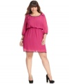 Looking cute is a cinch with Trixx's three-quarter-sleeve plus size dress, accentuated by a blouson waist.