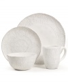 Get a feel for French style with delicately embossed Blanc Colette dinnerware from Versailles Maison. Romantic scrolling vines encircle rustic earthenware with a simple white glaze and irresistible charm.