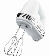 Take this KitchenAid hand mixer for a spin and get creative in the kitchen. From airy meringues to silky smooth batters, you'll have seven speeds of mixing power at your fingertips, and a whole new world of culinary opportunity in the palm of your hands. Three-year limited warranty. Model HM-70.