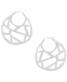 Gorgeous and geometric. Kenneth Cole New York's silver tone mixed metal hoop earrings feature cut-outs in fun, unexpected shapes. Approximate drop: 1-3/4 inches.