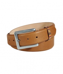 Easy elegance is a cinch with Paul Smiths tawny brown belt - Smooth, supple leather and classic rectangular silver-tone buckle - Signature multistripe keeper and taupe leather lining Versatile, medium width style ideal for any number of occasions - Pair with chinos, dress trousers or dark denim