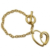 Make a heartfelt statement with this link charm bracelet from T Tahari. The bracelet, part of the Essentials Collection, is crafted from 14k gold-plated mixed metal. Nickel-free for sensitive skin. Approximate length: 7-1/2 inches + 1-inch extender.