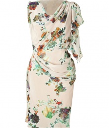 The ultimate party frock, this luxe draped dress from Matthew Williamson Escape will get you noticed - Asymmetrical top with one draped flutter sleeve, draped cowl neckline, fitted silhouette with draped waist detail, all-over print - Pair with statement heels and a studded clutch