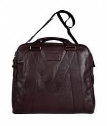 With subtle logo details, this textured leather carryall is a luxe travel essential - Large square shape, top carrying handles and convertible shoulder strap, top zip closure, big M logo detail on front and back, embossed front logo plaque, small internal pocket - Perfect for stylish jet-setting or a quick weekend jaunt