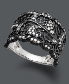 Embrace the darker side of design. Deco by Effy Collection's gothic-inspired ring resembles a spider web with its intricate cut-out edges and sparkling, round-cut diamonds (3/4 ct. t.w.). Crafted in 14k white gold and black rhodium. Size 7.