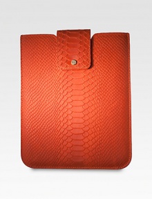 Sleek, compact and lightweight case lined with soft shammy cloth to securely hold unit in place. Padded sides and a snap closure are form fitted for style and added protection. This sleeve will accommodate many tablets on the market today.Accommodates all iPad models8½ X 10Embossed pythonMade in USAPlease note: iPad not included 