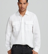 Michael Kors Woven Linen 2-Pocket Military-Inspired Sport Shirt - Slim Fit