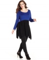 Spice up your leggings with Style&co.'s plus size tunic sweater, showcasing a colorblocked design and handkerchief hem.