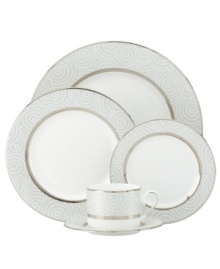 At once formal and festive, Lenox Pearl Beads place settings set a celebratory tone in fine bone china wrapped in bands of shimmering platinum. Swirling white dots adds a sense of playfulness that ensures your most elegant meals are spirited, too. Qualifies for Rebate