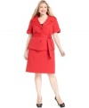 Make a confident statement in this red plus size Tahary by ASL skirt suit, featuring a chic belted jacket and classic skirt silhouette.