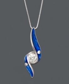 Add a lightning bolt of style to your look. Sirena pendant features vibrant blue enamel accents and sparkling, round-cut diamond (1/4 ct. t.w.). Setting and chain crafted in 14k white gold. Approximate length: 18 inches. Approximate drop: 9/10 inch.