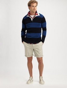 Finely ribbed cotton in bold rugby stripes makes this polo collar top perfect for layering over shirts and tees.Contrasting polo collarThree-button placketLong sleevesCottonMachine washImported