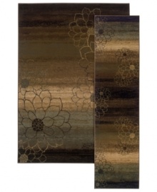 Bold florals inspire this St. Lawrence rug, rendered in colorblocked autumn hues like terra cotta, dark chocolate and rich greens. Crafted of durable polypropylene for years of long-lasting beauty.