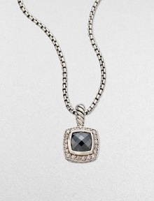 From the Petite Albion Collection. A sleek design with dazzling pavé diamonds surrounding a hematite stone set in sterling silver on a box link chain. HematiteDiamonds, .2 tcwSterling silverLength, about 17Pendant size, about ¼Lobster clasp closureImported 