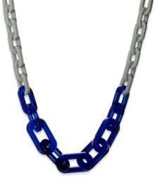 This link necklace from Bar III features an oval chain in gray and blue resin. Crafted in rhodium plated mixed metal. Approximate length: 19-1/2 inches + 2-inch extender.