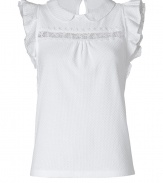 Dainty and delicate with its round collar and dotted tulle sleeve detail, Valentino R.E.D.s waffle knit top lends a sweet finish to any outfit - Round collar, ruffled cap sleeves with dotted tulle underlay, sheer lace panel at yolk, keyhole cutout with button closure at nape - Loosely fitted - Team with tailored trousers, or a pencil skirt and peep-toes