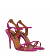 With their fun fuchsia hue and strappy front, Ralph Lauren Collections suede sandals are both sophisticated and timeless - Open front, back strap with buckled ankle strap - High heel - Wear with a shirtdress and classic leather accessories