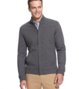 Quilting adds an extra layer of appeal to this zip-front sweater from Tasso Elba.