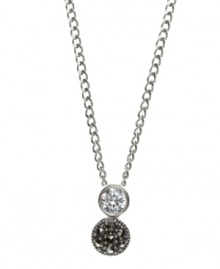 Polish your look with sparkle and shine. Judith Jack's double drop pendant features a round-cut crystal and glittering marcasite in sterling silver. Approximate length: 16 inches. Approximate drop: 1/2 inch.