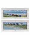 Fitting for a seaside cottage, these Northeast oil reproductions feature colorful homes with a hand-applied brushstroke finish. Distressed whitewash frames complete the enormous pair with quintessential beach style.