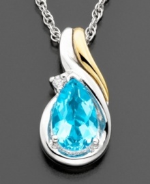 Beauty, true and blue. This faceted pear-cut blue topaz (1 ct. t.w.) set in 14k gold & sterling silver is enhanced with round-cut diamond accents and hangs from a sterling silver chain. Approximate length: 18 inches. Approximate drop: 1/2 inches.