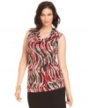 Flauniting an embellished print, Alfani's sleeveless plus size top is a perfect partner for your neutral bottoms.