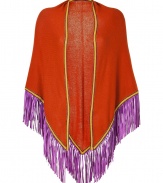 Cover up in ultra-luxe style with this fringed cashmere oversized scarf from Antonia Zander - Large triangle shape, contrast trim, dramatic purple fringe - Pair with a cocktail-ready frock and heels or with a cashmere pullover and skinny jeans