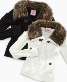 Maximize her seasonal style with these faux-fur collared cardigans from Pink Republic. (Clearance)